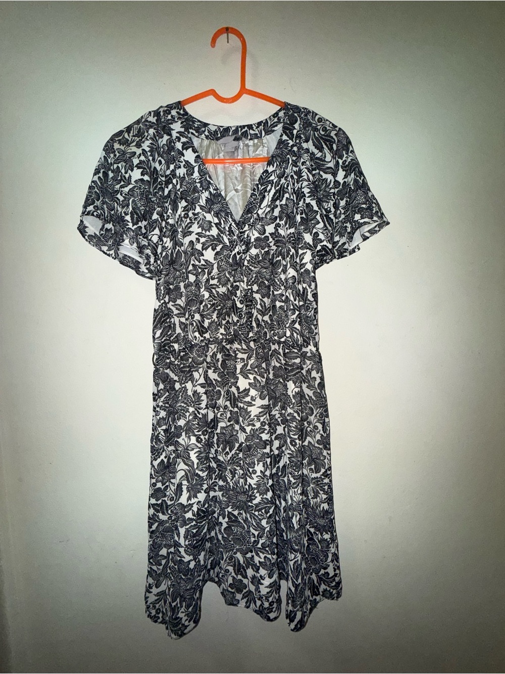 H&M Black & White Floral Button-Front Midi Dress